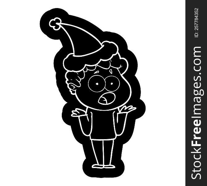 Cartoon Icon Of A Man Gasping In Surprise Wearing Santa Hat