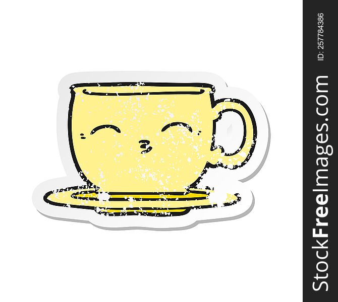 distressed sticker of a cartoon tea cup
