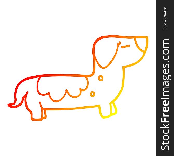 warm gradient line drawing of a cartoon sausage dog