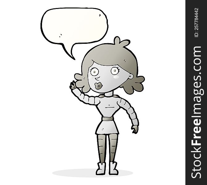 Cartoon Robot Woman Waving With Speech Bubble