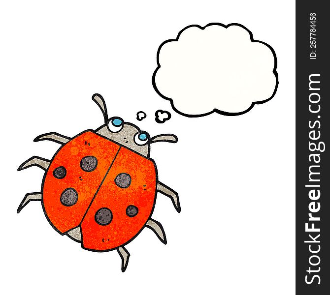 freehand drawn thought bubble textured cartoon ladybug