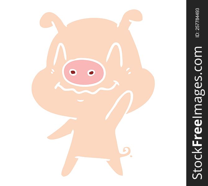 Nervous Flat Color Style Cartoon Pig Waving