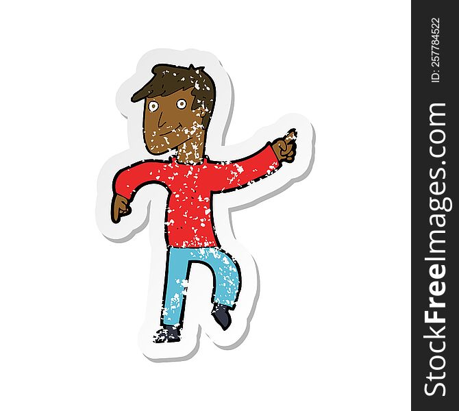 Retro Distressed Sticker Of A Cartoon Happy Man Pointing