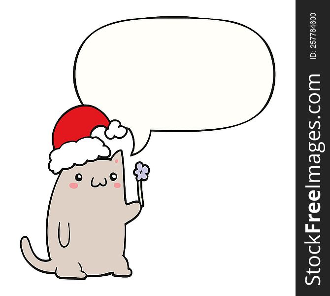 Cute Cartoon Christmas Cat And Speech Bubble