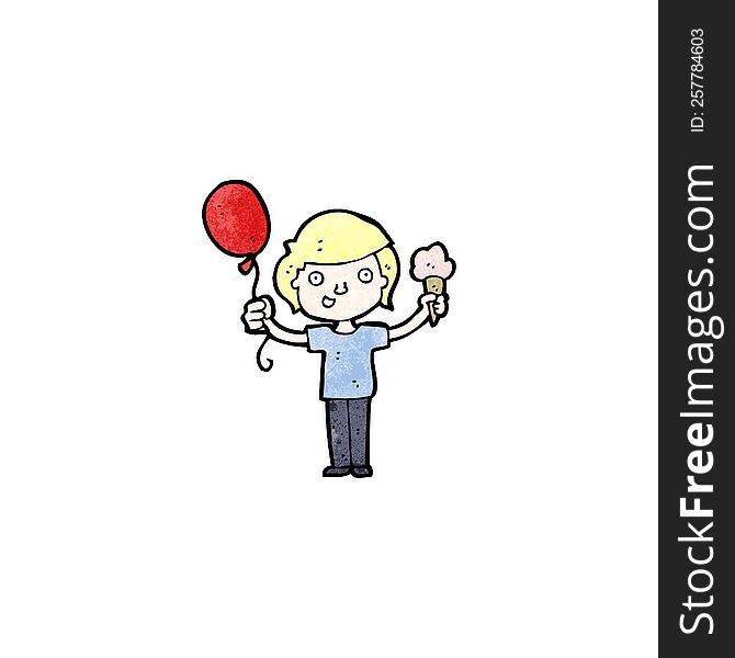cartoon boy with balloon and ice cream