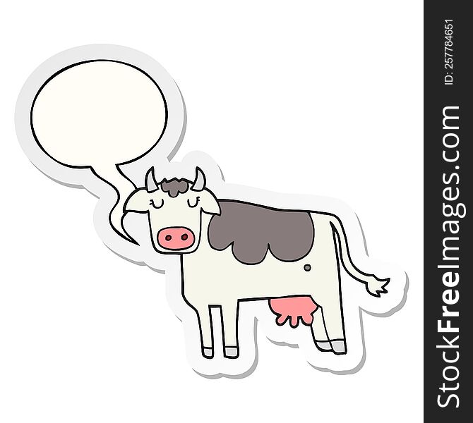 cartoon cow with speech bubble sticker. cartoon cow with speech bubble sticker