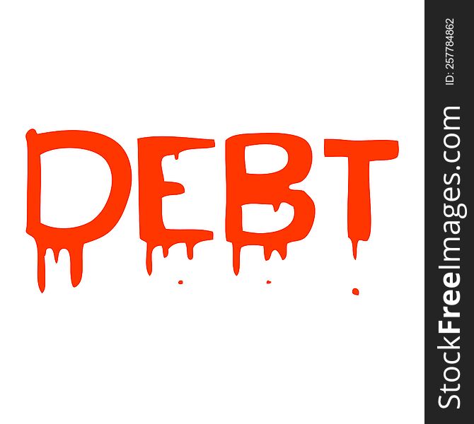flat color illustration cartoon debt sign