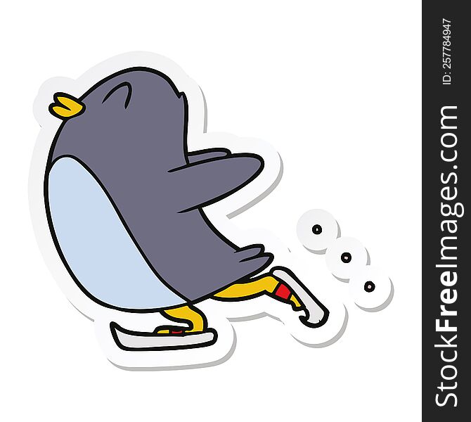 Sticker Of A Cartoon Penguin Ice Skating