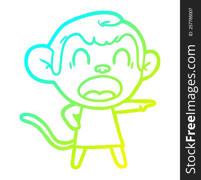 Cold Gradient Line Drawing Shouting Cartoon Monkey Pointing