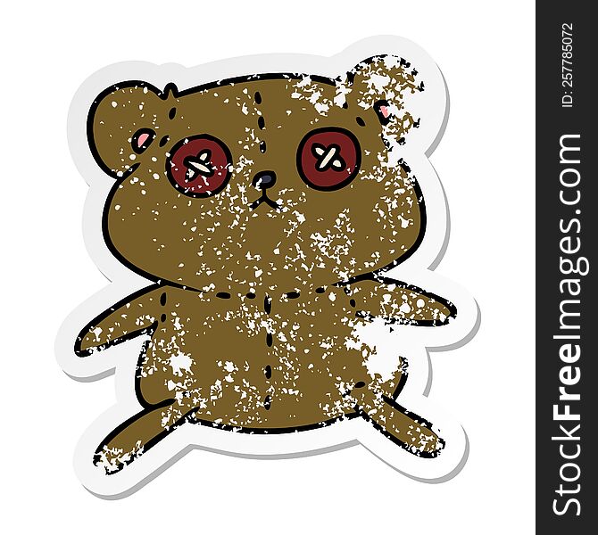 Distressed Sticker Cartoon Of A Cute Stiched Up Teddy Bear