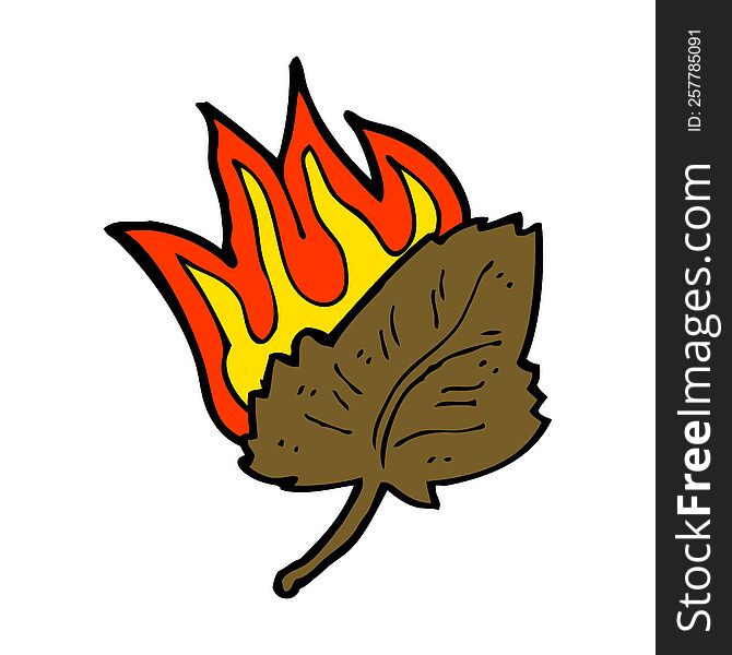 cartoon burning dry leaf symbol