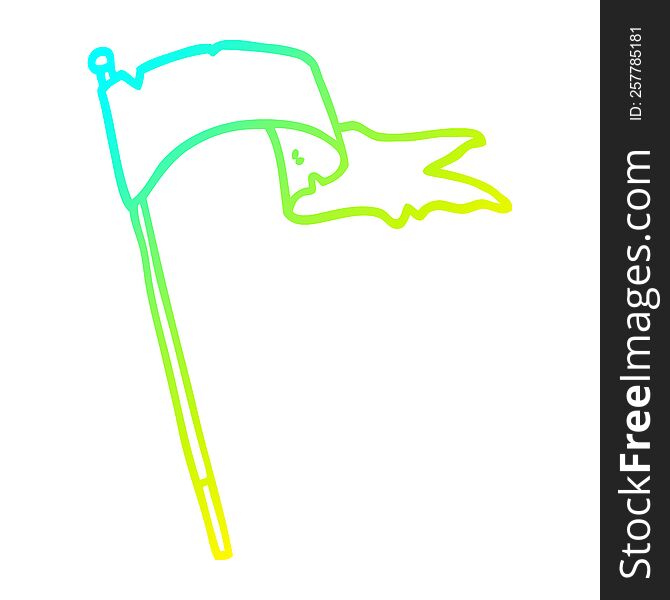 cold gradient line drawing of a cartoon waving white banner flag