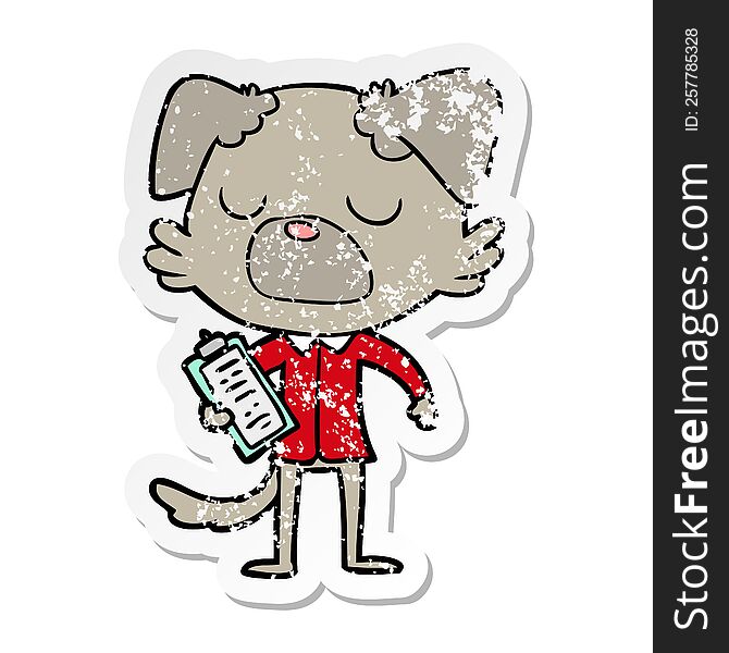 Distressed Sticker Of A Cartoon Dog Manager