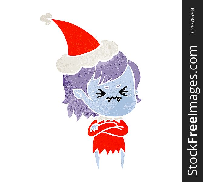 Annoyed Retro Cartoon Of A Vampire Girl Wearing Santa Hat
