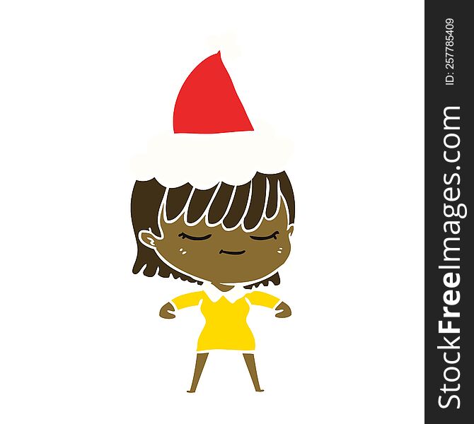 hand drawn flat color illustration of a woman wearing santa hat