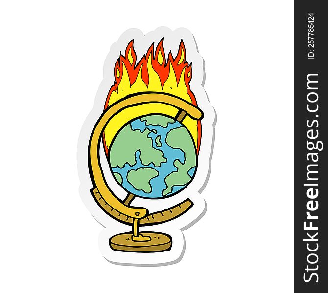 sticker of a cartoon burning globe