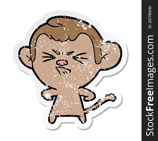 distressed sticker of a cartoon angry monkey