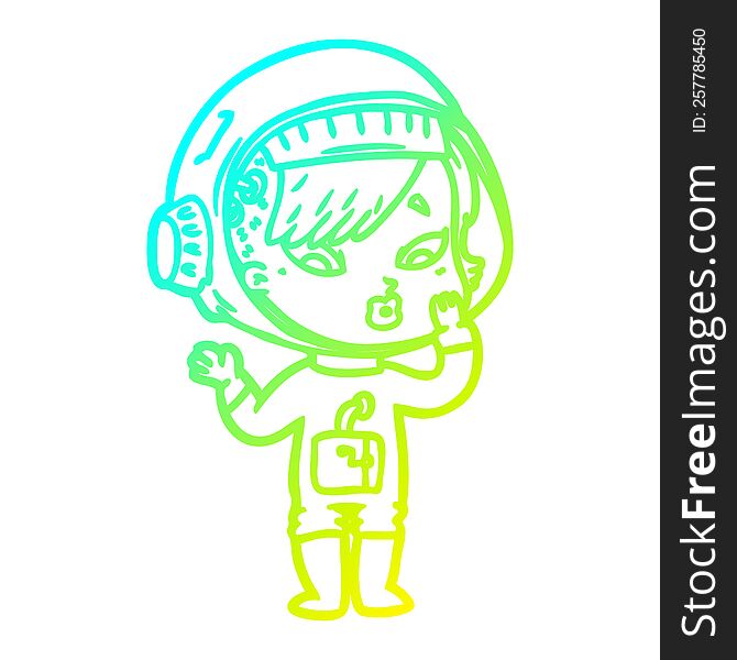cold gradient line drawing of a cartoon astronaut woman