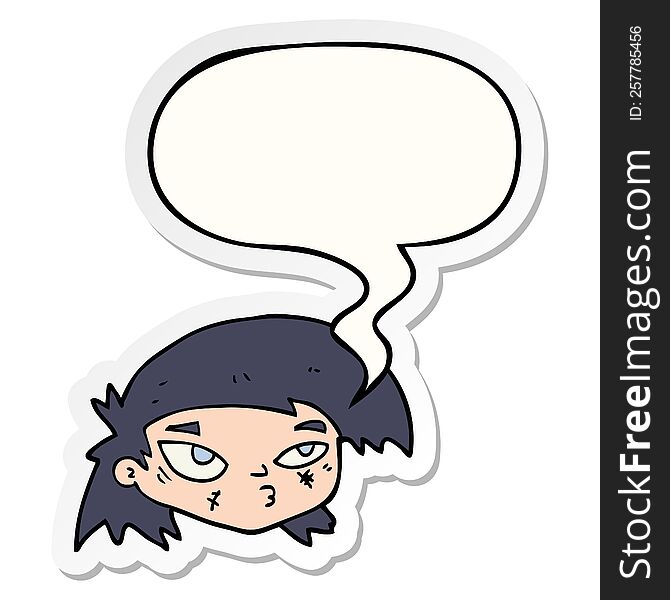 cartoon scratched up face with speech bubble sticker