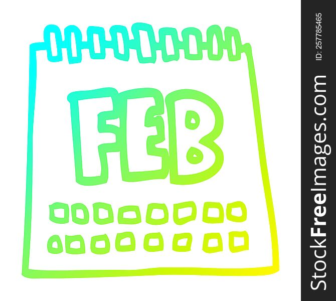 Cold Gradient Line Drawing Cartoon Calendar Showing Month Of February