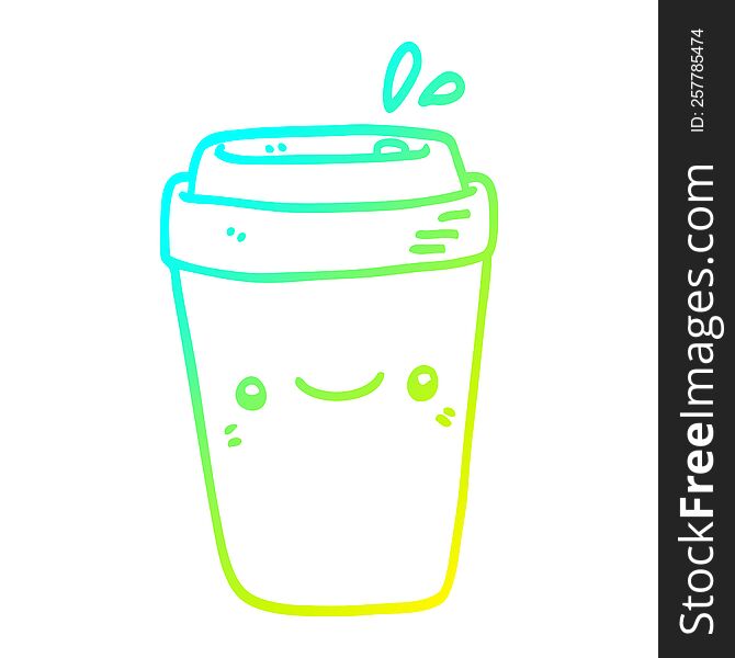 cold gradient line drawing of a cartoon takeaway coffee