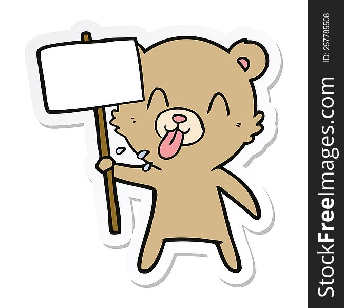 Sticker Of A Rude Cartoon Bear With Protest Sign