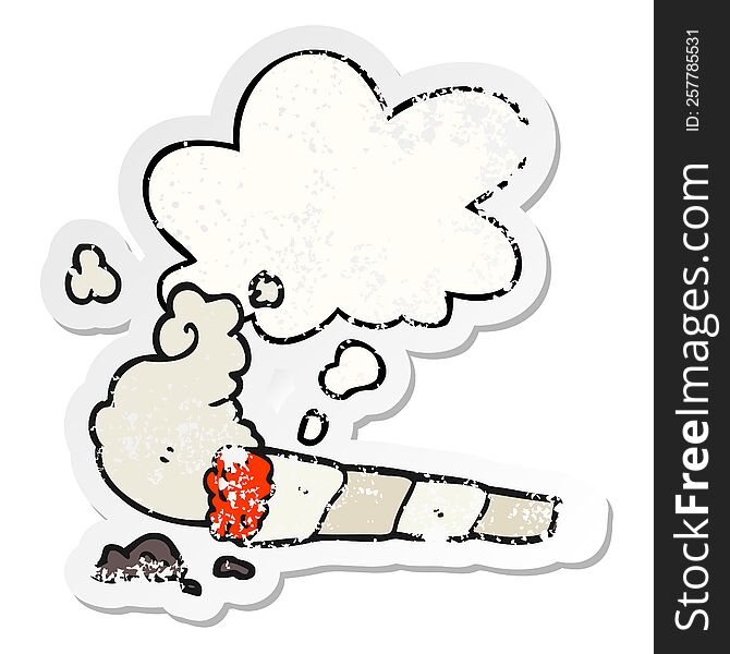 Cartoon Cigarette And Thought Bubble As A Distressed Worn Sticker