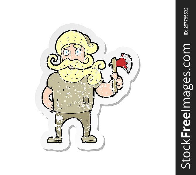 Retro Distressed Sticker Of A Cartoon Lumberjack With Axe