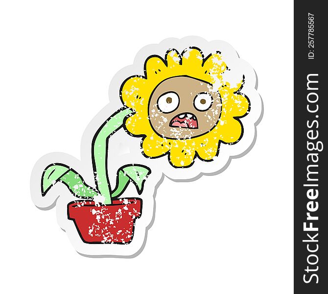 Retro Distressed Sticker Of A Cartoon Sad Flower