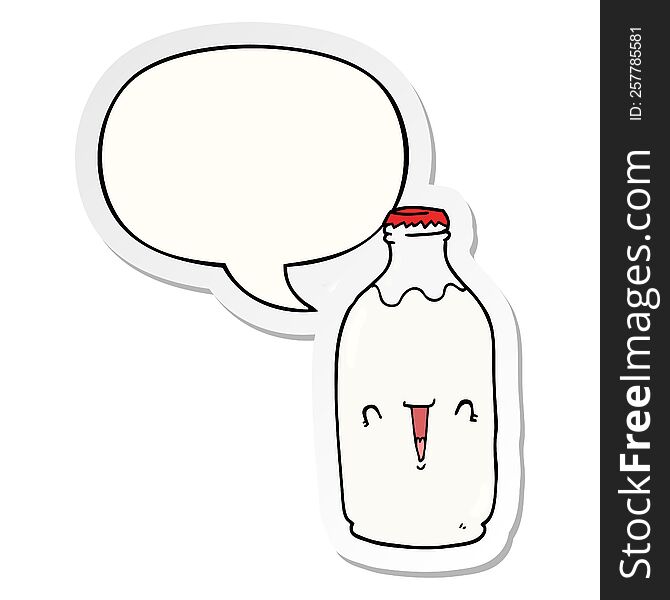 cute cartoon milk bottle with speech bubble sticker