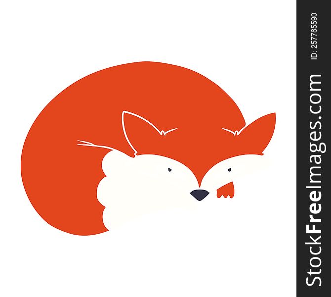 Flat Color Style Cartoon Curled Up Fox
