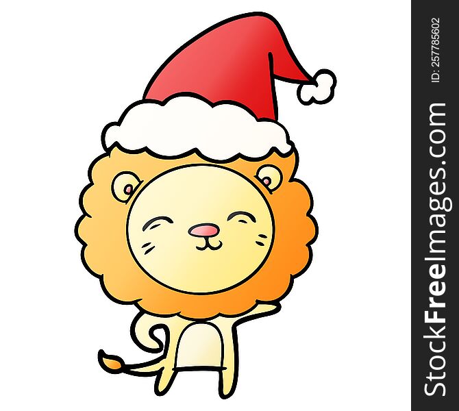 Gradient Cartoon Of A Lion Wearing Santa Hat
