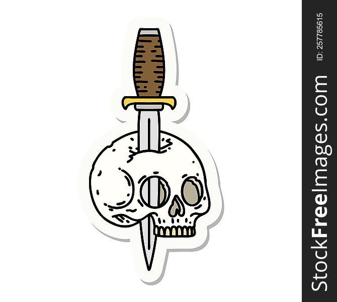 Tattoo Style Sticker Of A Skull And Dagger