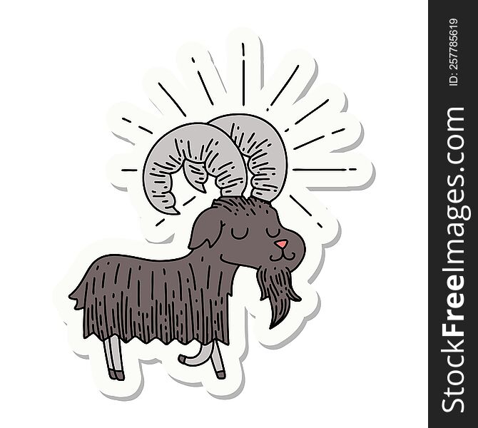 Sticker Of Tattoo Style Happy Goat
