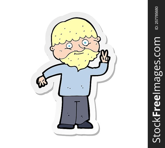 sticker of a cartoon man giving peace sign