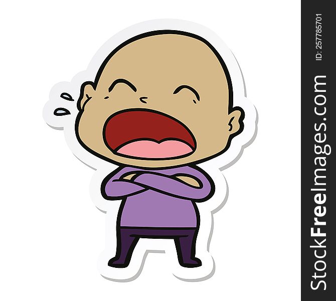 Sticker Of A Cartoon Shouting Bald Man