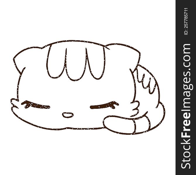 Sleeping Cat Charcoal Drawing