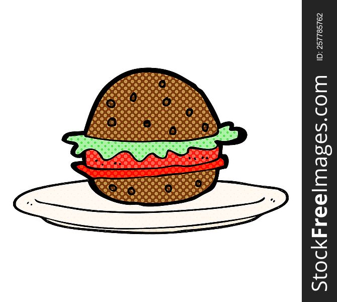 freehand drawn cartoon burger on plate