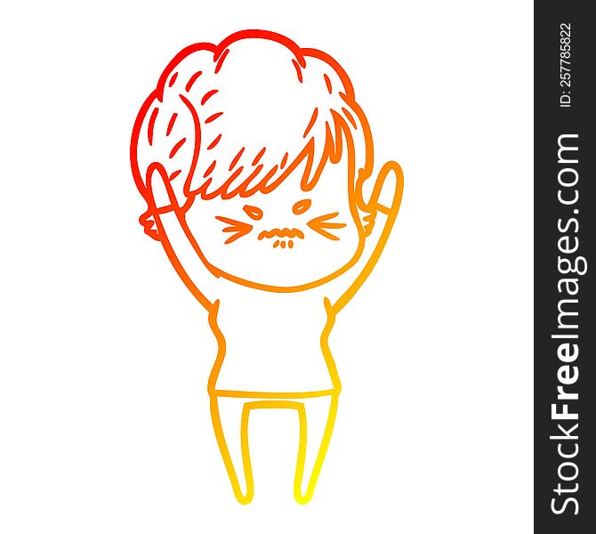 warm gradient line drawing of a cartoon frustrated woman