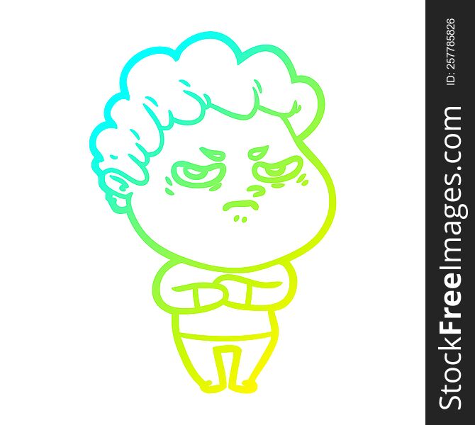 cold gradient line drawing of a cartoon angry man