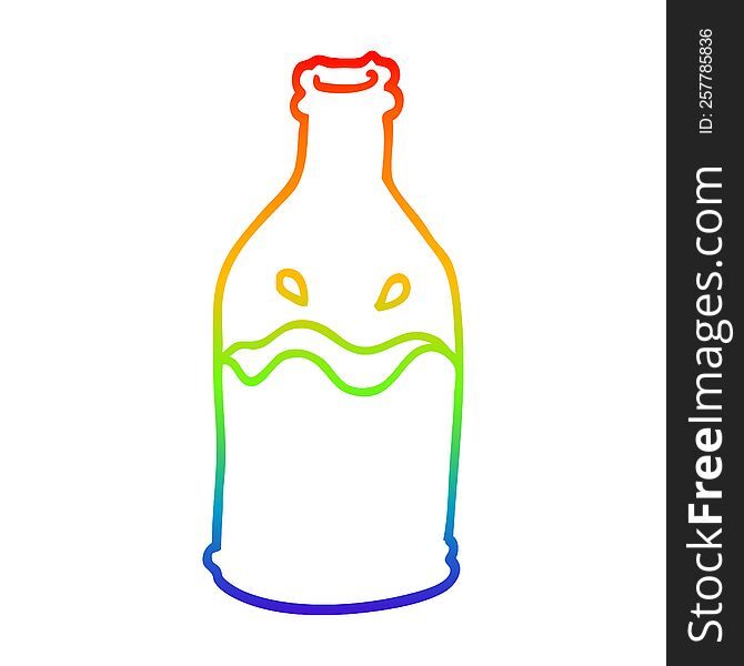 rainbow gradient line drawing of a cartoon green bottle