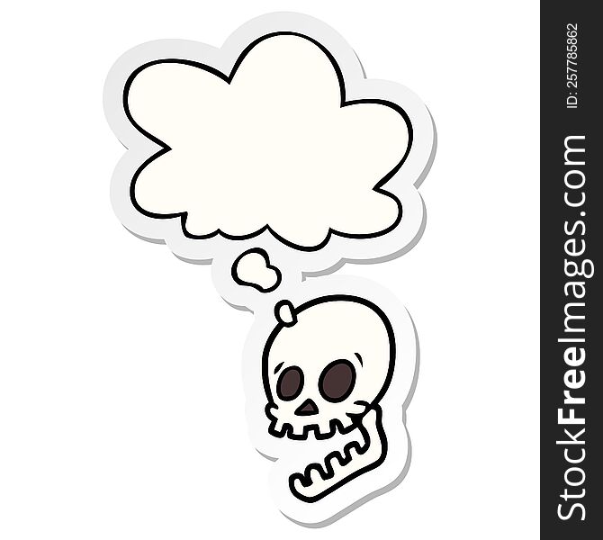 Laughing Skull Cartoon And Thought Bubble As A Printed Sticker