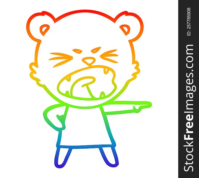 Rainbow Gradient Line Drawing Angry Cartoon Bear In Dress Shouting