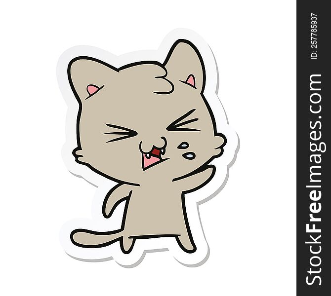 Sticker Of A Cartoon Hissing Cat