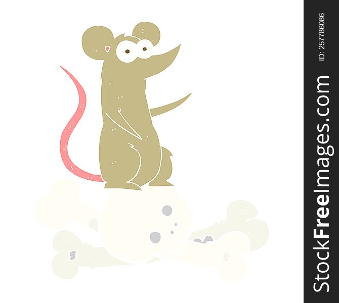 Flat Color Illustration Of A Cartoon Rat On Bones