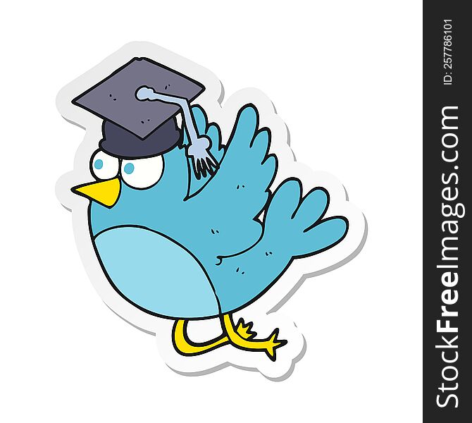 sticker of a cartoon bird wearing graduation cap