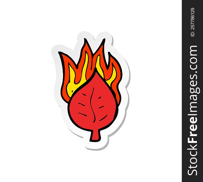 Sticker Of A Cartoon Leaf On Fire Symbol
