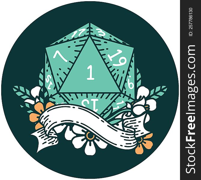 Natural One D20 Dice Roll Icon