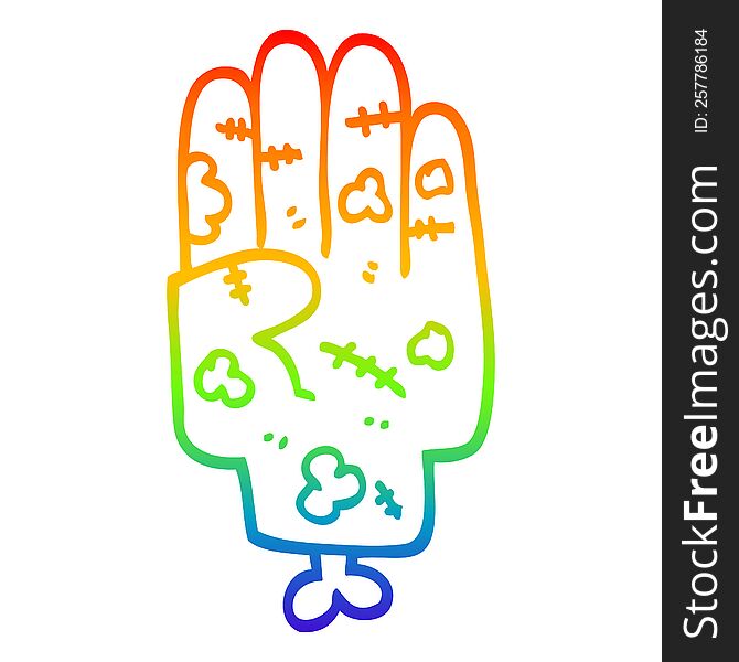 rainbow gradient line drawing of a cartoon zombie hand