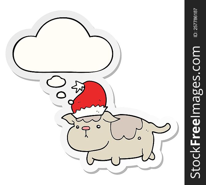 cute christmas dog with thought bubble as a printed sticker